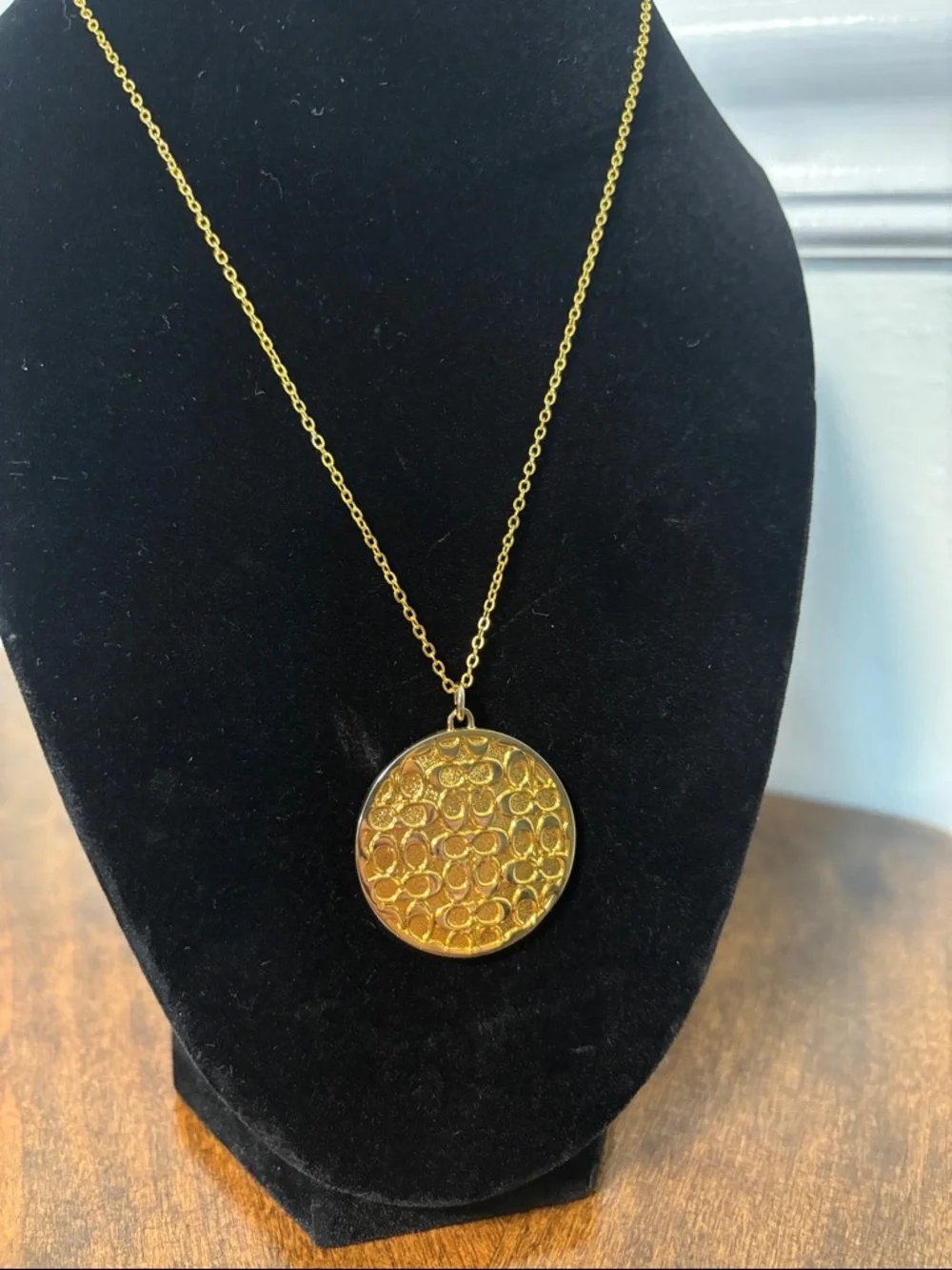 COACH Gold-Tone Circular C logo Pendant Necklace: 925 stamped chain - Picture 2 of 9